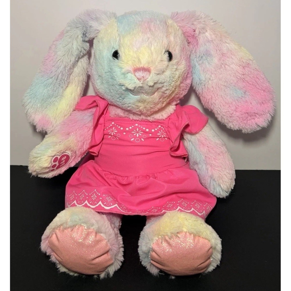 Build-A-Bear Workshop Pastel Swirl Pawlette Bunny Rabbit, Hot Pink Dress, 2021‎